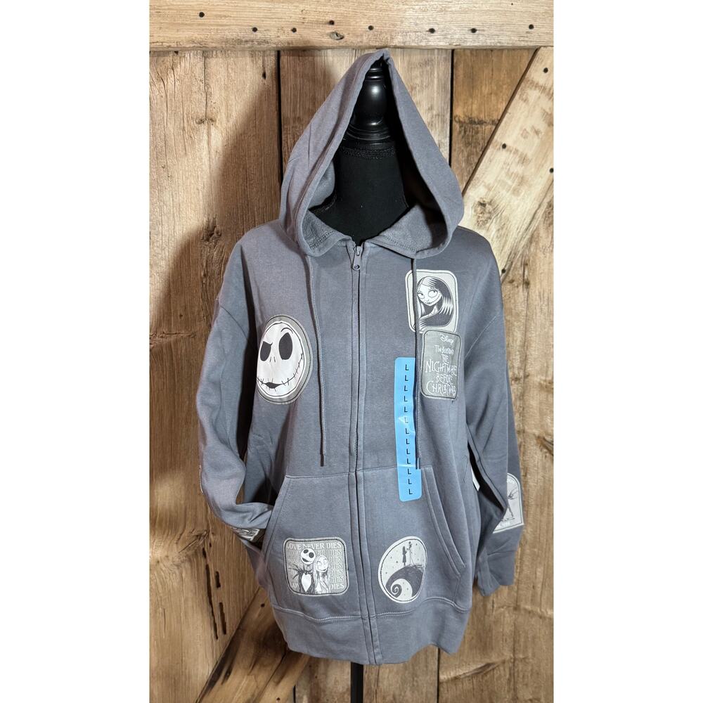 NWT Disney The Nightmare Before Christmas Full Zip Patch Hoodie Women's Large
